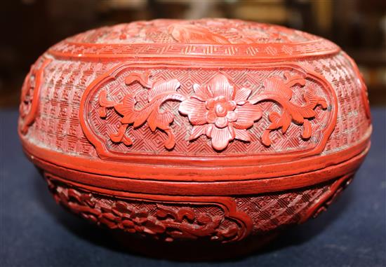 A Chinese cinnabar lacquer circular box and cover, 19th century, diameter 15.5cm